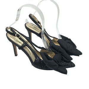 Kate Spade Sheela Sling Black Glitter Bow Heels Pointed Toe Size 7 B
